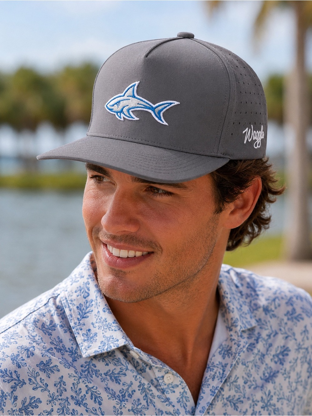 Waggle Shark Performance Snapback Hat Gray Golf Cap NWT